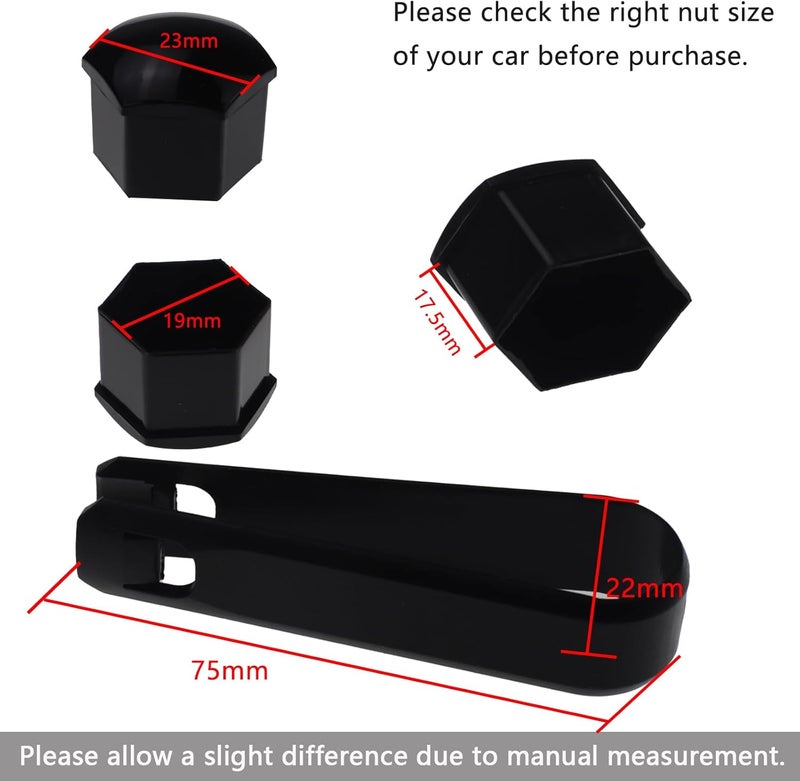 Nihfien 20 Pcs Wheel Lug Nut Covers Bolt Caps,19mm Universal Car Tire Nut Caps Bolt Cover,Hexagonal Plastic Tire Bolt with Removal Tool (Black) - Image 3
